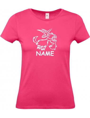 Lady T-Shirt lustige Tiere mit Wunschnamen Einhornziege, Einhorn, Ziege, pink, L