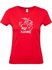 Lady T-Shirt lustige Tiere mit Wunschnamen Einhornziege, Einhorn, Ziege, rot, L