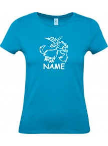 Lady T-Shirt lustige Tiere mit Wunschnamen Einhornziege, Einhorn, Ziege, türkis, L