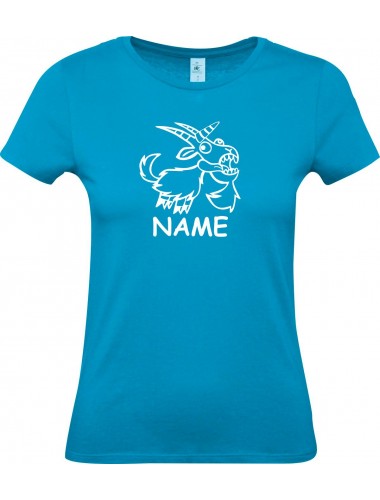 Lady T-Shirt lustige Tiere mit Wunschnamen Einhornziege, Einhorn, Ziege, türkis, L