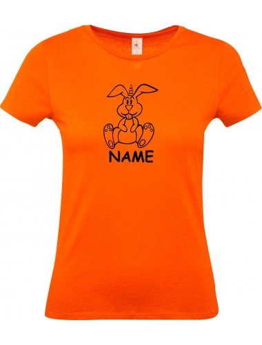 Lady T-Shirt lustige Tiere mit Wunschnamen Einhornhase, Einhorn, Hase, orange, L