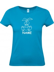 Lady T-Shirt lustige Tiere mit Wunschnamen Einhornhase, Einhorn, Hase, türkis, L