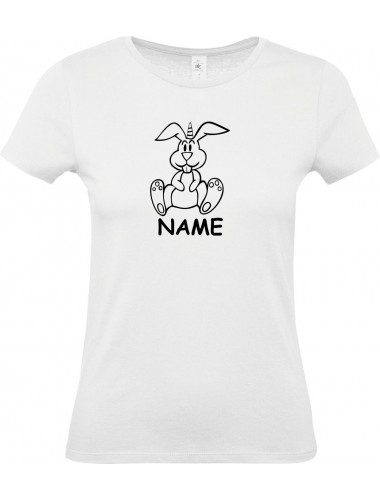 Lady T-Shirt lustige Tiere mit Wunschnamen Einhornhase, Einhorn, Hase, weiss, L