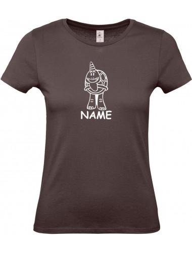 Lady T-Shirt lustige Tiere mit Wunschnamen Einhornschildkröte, Einhorn, Schildkröte  braun, L
