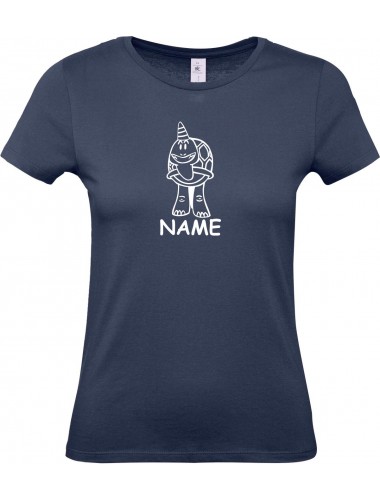 Lady T-Shirt lustige Tiere mit Wunschnamen Einhornschildkröte, Einhorn, Schildkröte  navy, L