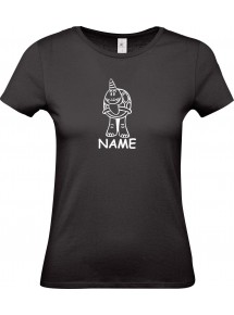Lady T-Shirt lustige Tiere mit Wunschnamen Einhornschildkröte, Einhorn, Schildkröte  schwarz, L