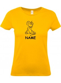 Lady T-Shirt lustige Tiere mit Wunschnamen Einhorn Maus , Einhorn, Maus   gelb, L
