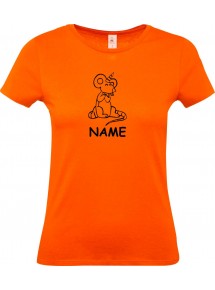 Lady T-Shirt lustige Tiere mit Wunschnamen Einhorn Maus , Einhorn, Maus   orange, L