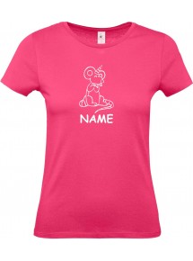 Lady T-Shirt lustige Tiere mit Wunschnamen Einhorn Maus , Einhorn, Maus   pink, L