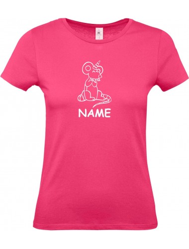 Lady T-Shirt lustige Tiere mit Wunschnamen Einhorn Maus , Einhorn, Maus   pink, L