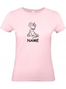 Lady T-Shirt lustige Tiere mit Wunschnamen Einhorn Maus , Einhorn, Maus   rosa, L