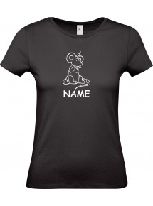 Lady T-Shirt lustige Tiere mit Wunschnamen Einhorn Maus , Einhorn, Maus   schwarz, L