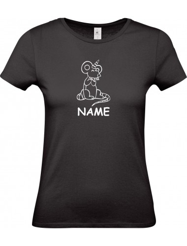 Lady T-Shirt lustige Tiere mit Wunschnamen Einhorn Maus , Einhorn, Maus   schwarz, L