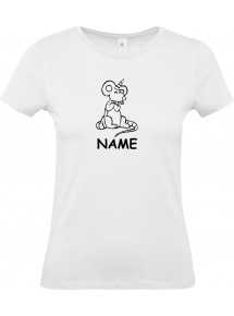 Lady T-Shirt lustige Tiere mit Wunschnamen Einhorn Maus , Einhorn, Maus   weiss, L