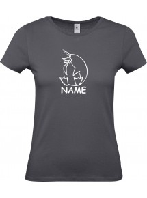 Lady T-Shirt lustige Tiere mit Wunschnamen Einhornpinguin, Einhorn, Pinguin grau, L