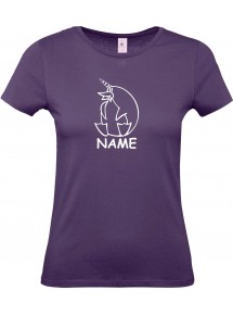 Lady T-Shirt lustige Tiere mit Wunschnamen Einhornpinguin, Einhorn, Pinguin lila, L