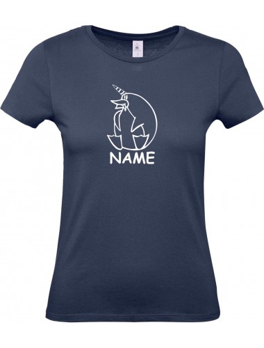 Lady T-Shirt lustige Tiere mit Wunschnamen Einhornpinguin, Einhorn, Pinguin navy, L