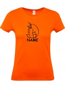 Lady T-Shirt lustige Tiere mit Wunschnamen Einhornpinguin, Einhorn, Pinguin orange, L