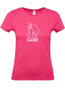 Lady T-Shirt lustige Tiere mit Wunschnamen Einhornpinguin, Einhorn, Pinguin pink, L