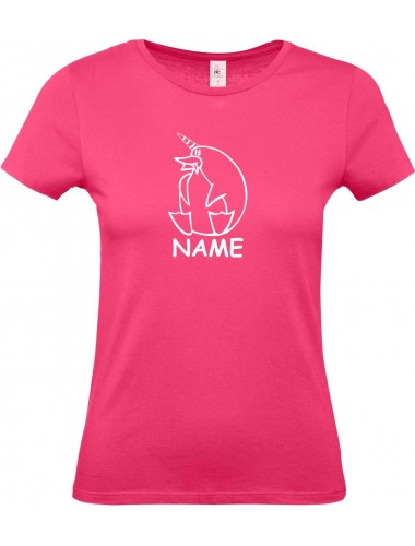 Lady T-Shirt lustige Tiere mit Wunschnamen Einhornpinguin, Einhorn, Pinguin pink, L