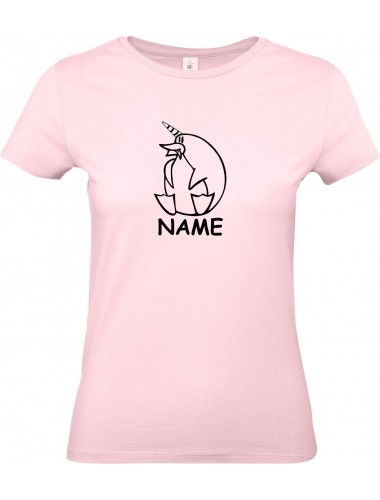Lady T-Shirt lustige Tiere mit Wunschnamen Einhornpinguin, Einhorn, Pinguin rosa, L
