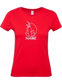 Lady T-Shirt lustige Tiere mit Wunschnamen Einhornpinguin, Einhorn, Pinguin rot, L
