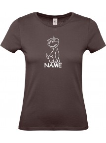 Lady T-Shirt lustige Tiere mit Wunschnamen Einhornhund, Einhorn, Hund, braun, L