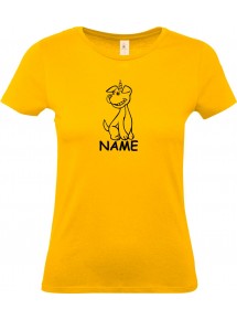 Lady T-Shirt lustige Tiere mit Wunschnamen Einhornhund, Einhorn, Hund, gelb, L