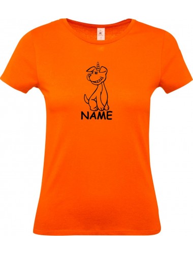 Lady T-Shirt lustige Tiere mit Wunschnamen Einhornhund, Einhorn, Hund, orange, L