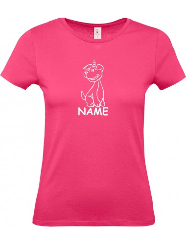 Lady T-Shirt lustige Tiere mit Wunschnamen Einhornhund, Einhorn, Hund, pink, L