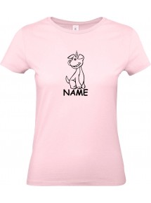Lady T-Shirt lustige Tiere mit Wunschnamen Einhornhund, Einhorn, Hund, rosa, L