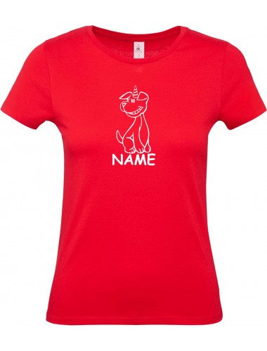 Lady T-Shirt lustige Tiere mit Wunschnamen Einhornhund, Einhorn, Hund, rot, L