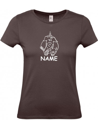 Lady T-Shirt lustige Tiere mit Wunschnamen Einhornelefant, Einhorn, Elefant braun, L
