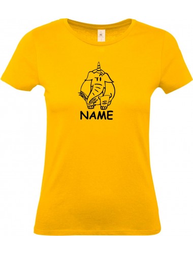 Lady T-Shirt lustige Tiere mit Wunschnamen Einhornelefant, Einhorn, Elefant gelb, L