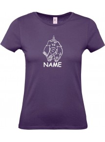 Lady T-Shirt lustige Tiere mit Wunschnamen Einhornelefant, Einhorn, Elefant lila, L