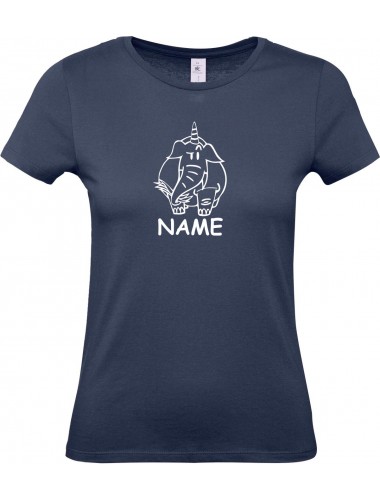 Lady T-Shirt lustige Tiere mit Wunschnamen Einhornelefant, Einhorn, Elefant navy, L