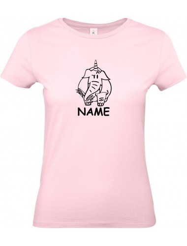 Lady T-Shirt lustige Tiere mit Wunschnamen Einhornelefant, Einhorn, Elefant rosa, L