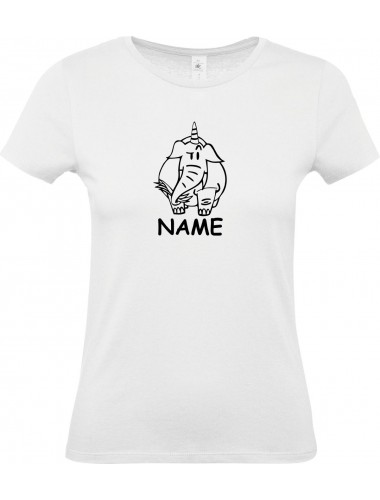 Lady T-Shirt lustige Tiere mit Wunschnamen Einhornelefant, Einhorn, Elefant weiss, L