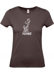 Lady T-Shirt lustige Tiere mit Wunschnamen Einhorngiraffe, Einhorn, Giraffe, braun, L