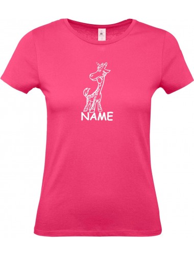 Lady T-Shirt lustige Tiere mit Wunschnamen Einhorngiraffe, Einhorn, Giraffe, pink, L