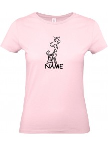 Lady T-Shirt lustige Tiere mit Wunschnamen Einhorngiraffe, Einhorn, Giraffe, rosa, L