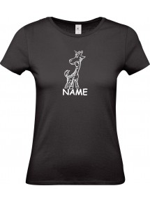 Lady T-Shirt lustige Tiere mit Wunschnamen Einhorngiraffe, Einhorn, Giraffe, schwarz, L