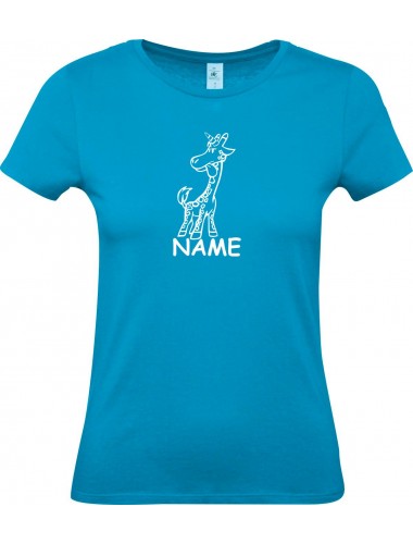Lady T-Shirt lustige Tiere mit Wunschnamen Einhorngiraffe, Einhorn, Giraffe, türkis, L