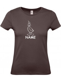Lady T-Shirt lustige Tiere mit Wunschnamen Einhornente, Einhorn, Ente, braun, L