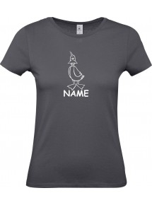 Lady T-Shirt lustige Tiere mit Wunschnamen Einhornente, Einhorn, Ente, grau, L