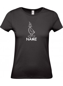 Lady T-Shirt lustige Tiere mit Wunschnamen Einhornente, Einhorn, Ente, schwarz, L