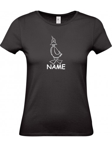 Lady T-Shirt lustige Tiere mit Wunschnamen Einhornente, Einhorn, Ente, schwarz, L