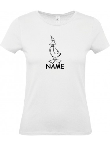 Lady T-Shirt lustige Tiere mit Wunschnamen Einhornente, Einhorn, Ente, weiss, L