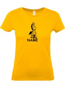 Lady T-Shirt lustige Tiere mit Wunschnamen Einhornzebra, Einhorn, Zebra, gelb, L