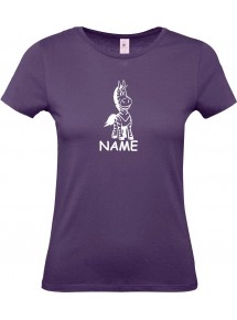 Lady T-Shirt lustige Tiere mit Wunschnamen Einhornzebra, Einhorn, Zebra, lila, L